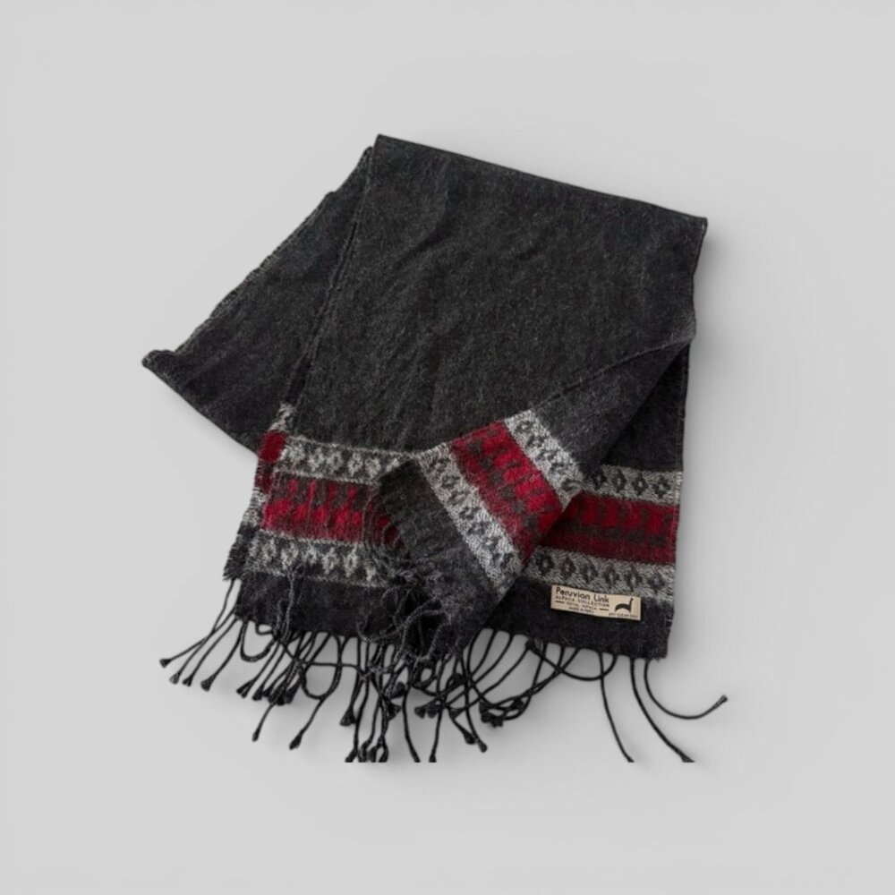 Peruvian Link Alpaca Scarf Unisex O/S Gray Red Geometric Boho Cozy